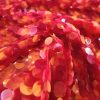 Tesatura plina cu paiete translucide pe suport de tulle elastic, Glossy Red - Orange