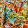 Tesatura din matase naturala - tip jacquard fin cu design suprarealist, Multicolor