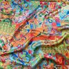 Tesatura din matase naturala - tip jacquard fin cu design suprarealist, Multicolor - imagine 7