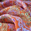 Tesatura plina din matase naturala , tip mikado - design floral,  Portocaliu Violet - imagine 6