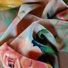 Stofa premium din matase naturala - design floral,  Roz/Verde/Galben - imagine 4