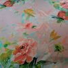 Stofa premium din matase naturala - design floral,  Roz/Verde/Galben
