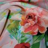 Stofa premium din matase naturala - design floral,  Roz/Verde/Galben - imagine 9