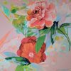 Stofa premium din matase naturala - design floral,  Roz/Verde/Galben - imagine 8