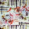 Tesatura crepe de chine din matase naturala -  design floral pictural, Bej Maro Rosu Verde