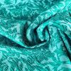 Tesatura Brocart din matase naturala  cu elastan - design floral usor reliefat, Verde - Turcoaz