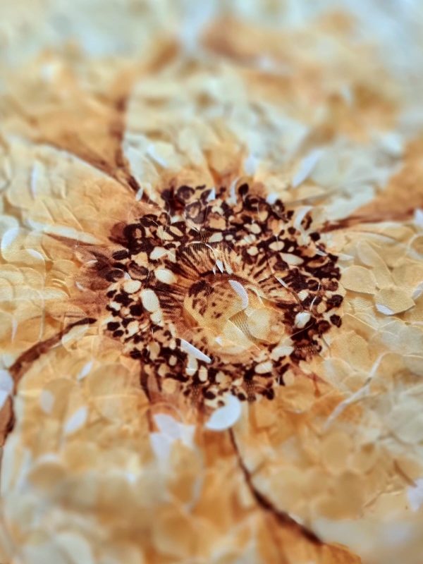 Tesatura brodata cu efect 3D pe suport de tulle imprimat floral, Galben - imagine 10