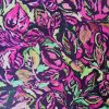 Tesatura din matase naturala -  crepe de chine cu design floral exotic, Cyclamen Verde