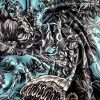 Tesatura din matase naturala - crepe de chine - design fauna marină, Bleu/Negru/Alb - imagine 5
