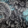 Tesatura din matase naturala - crepe de chine - design fauna marină, Bleu/Negru/Alb - imagine 6