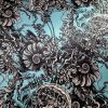 Tesatura din matase naturala - crepe de chine - design fauna marină, Bleu/Negru/Alb