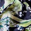 Tesatura din matase naturala - crepe de chine , design cu bordură bilaterală,  Negru Verde Alb - imagine 9
