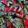 Tesatura din matase naturala - tip jacquard -  design exotic, Verde/Rosu/Negru