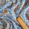 Tesatura jacquard din matase naturala -  motiv floral, Albastru Alb Bleu - imagine 2