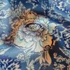 Tesatura jacquard din matase naturala -  motiv floral, Albastru Alb Bleu - imagine 5
