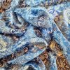 Tesatura jacquard din matase naturala -  motiv floral, Albastru Alb Bleu - imagine 7