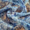 Tesatura jacquard din matase naturala -  motiv floral, Albastru Alb Bleu