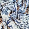 Tesatura jacquard din matase naturala -  design floral, Bleumarin/Ivoire - imagine 6