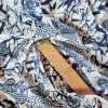 Tesatura jacquard din matase naturala -  design floral, Bleumarin/Ivoire - imagine 7