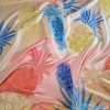 Tesatura Jacquard din matase naturala tip panou - design exotic, Piersiciu Albastru Galben - imagine 3