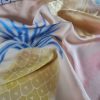 Tesatura Jacquard din matase naturala tip panou - design exotic, Piersiciu Albastru Galben - imagine 2