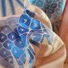 Tesatura Jacquard din matase naturala tip panou - design exotic, Piersiciu Albastru Galben - imagine 6