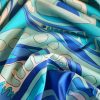 Tesatura din matase naturala - design abstract, Albastru/Turcoaz/Bleu - Cupon - imagine 5
