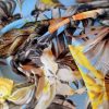 Tesatura din matase naturala -  design floral exotic,  Bleu, Galben, Portocaliu, Verde - imagine 5