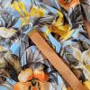 Tesatura din matase naturala -  design floral exotic,  Bleu, Galben, Portocaliu, Verde - imagine 4