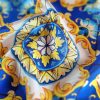 Tesatura fina din matase naturala - cu Imprimeu tip vitraliu, Albastru/Galben/Alb - imagine 7