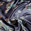 Tesatura din matase naturala fluida satinata - design floral, Bleumarin Turcoaz