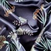 Tesatura din matase naturala fluida satinata - design floral, Bleumarin Turcoaz - imagine 9