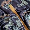 Tesatura din matase naturala fluida satinata - design floral, Bleumarin Turcoaz - imagine 2