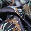 Tesatura din matase naturala fluida satinata - design floral, Bleumarin Turcoaz - imagine 3