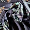 Tesatura din matase naturala fluida satinata - design floral, Bleumarin Turcoaz - imagine 5