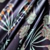 Tesatura din matase naturala fluida satinata - design floral, Bleumarin Turcoaz - imagine 6