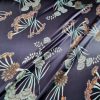 Tesatura din matase naturala fluida satinata - design floral, Bleumarin Turcoaz - imagine 7