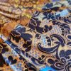 Tesatura twill din matase naturala - design cu bordură laterala și motive etno, Albastru Bej Mustar - imagine 6