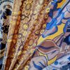 Tesatura twill din matase naturala - design cu bordură laterala și motive etno, Albastru Bej Mustar - imagine 7