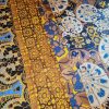 Tesatura twill din matase naturala - design cu bordură laterala și motive etno, Albastru Bej Mustar - imagine 8