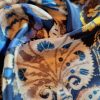 Tesatura twill din matase naturala - design cu bordură laterala și motive etno, Albastru Bej Mustar - imagine 9