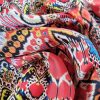 Tesatura twill din matase naturala- Imprimeu cu motive etno, Multicolor - imagine 6
