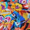 Tesatura twill din mătase naturala- design floral,  Multicolor