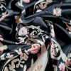 Tesatura twill din matase naturala - design cu motive paisley,  Bej Roz Negru