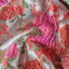 Tesatura Brocart  - model floral reliefat, Cyclamen Orange Ivoire Verde - imagine 8