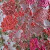 Tesatura Brocart  - model floral reliefat, Cyclamen Orange Ivoire Verde - imagine 3