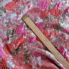 Tesatura Brocart  - model floral reliefat, Cyclamen Orange Ivoire Verde - imagine 6