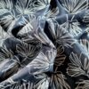 Țesătură din In cu broderie - frunze ginkgo biloba, Bleumarin Alb - imagine 6