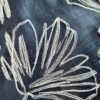 Țesătură din In cu broderie - frunze ginkgo biloba, Bleumarin Alb - imagine 3