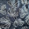 Țesătură din In cu broderie - frunze ginkgo biloba, Bleumarin Alb - imagine 7